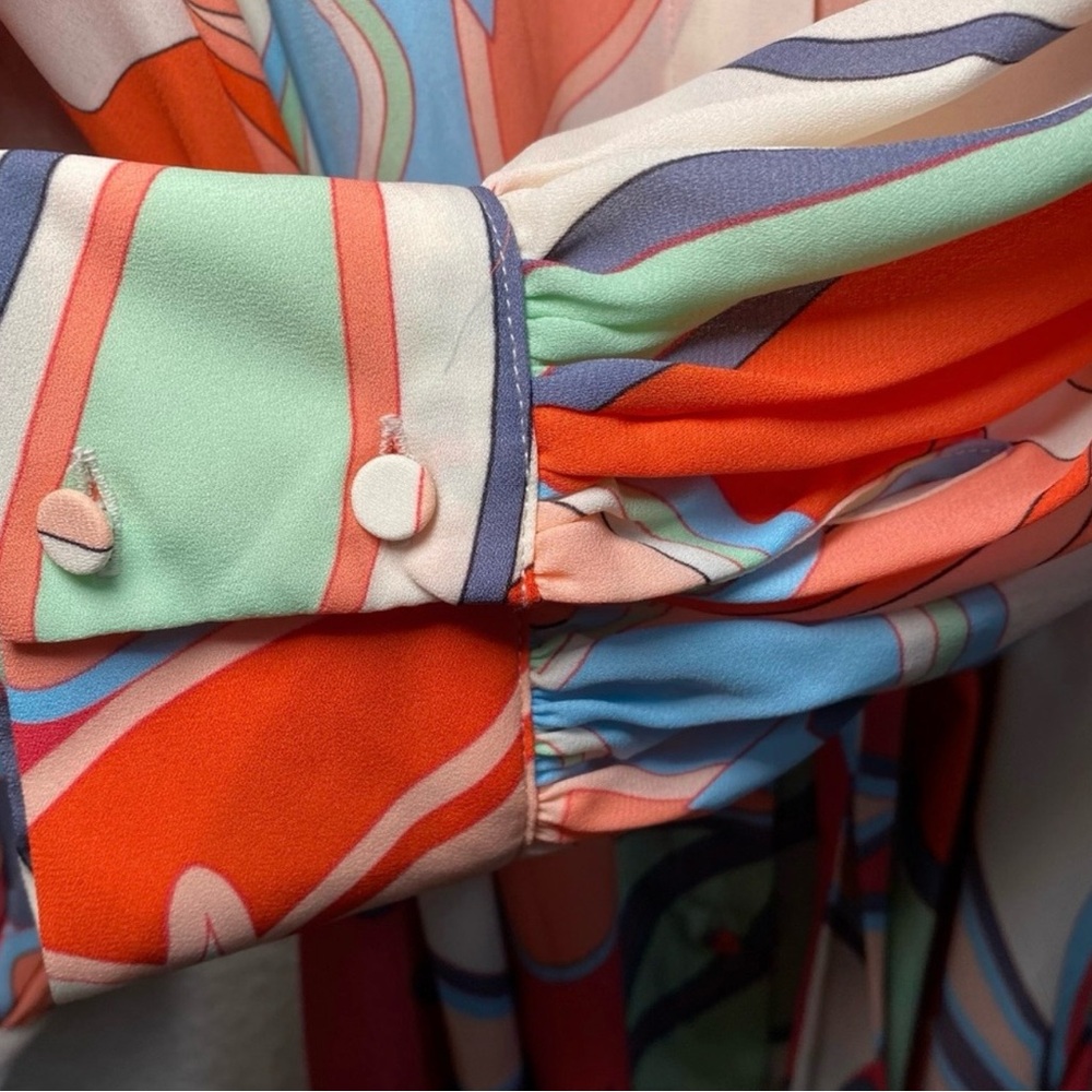 Alexis for Target Wrap Abstract Retro Dress Medium Midi coral blue summer fall - Picture 3 of 8